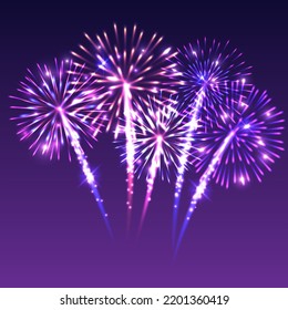 Colorful festival fireworks on dark background, vector illustration