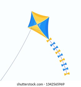 Colorful festival kite fly in sky isolated on white background. Summer, spring holiday, toy for child. Vector flat design	