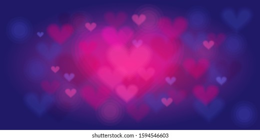 Colorful, festive background with hearts on a blue background. Template for banner, greeting card, invitation for Valentines day, wedding 