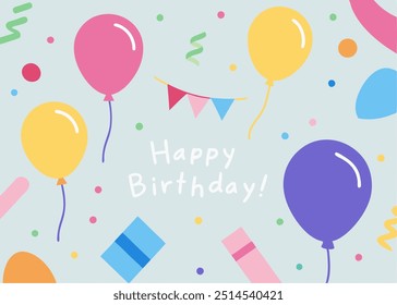 A colorful and festive birthday card design with balloons, confetti, and a happy birthday message. Perfect for sending birthday wishes to friends and family.