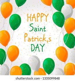 Colorful festive bunting with clover andballoons on white background. Irish holiday - happy Saint Patrick's Day. Vector illustration for greeting card, poster, banner