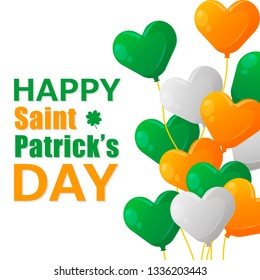 Colorful festive bunting with clover andballoons on white background. Irish holiday - happy Saint Patrick's Day. Vector illustration for greeting card, poster, banner