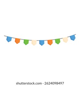 Colorful festive bunting flags hanging on a string for celebration, festival, birthday party decoration