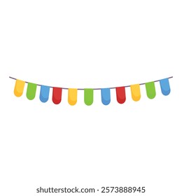 Colorful festive bunting hanging on string is perfect for celebrating a special occasion