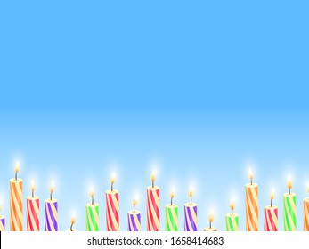 Colorful festive candles on a blue background. Vector illustration