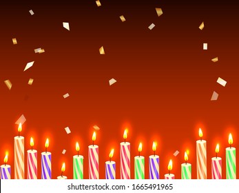 Colorful festive candles on a red background. Vector illustration