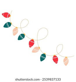 Colorful and Festive Christmas Decorations. New Year party lights Illustration