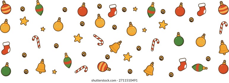 Farbenfrohe festliche Weihnachten nahtlose Muster mit Feiertagssymbolen.