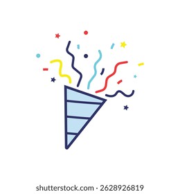 A colorful Festive Confetti  icon. Firecracker  icon, Confetti Icon suite ideal for party celebration  and festive themes. Confetti popper  icon ,Birthday, holiday, Christmas, New Year symbol
