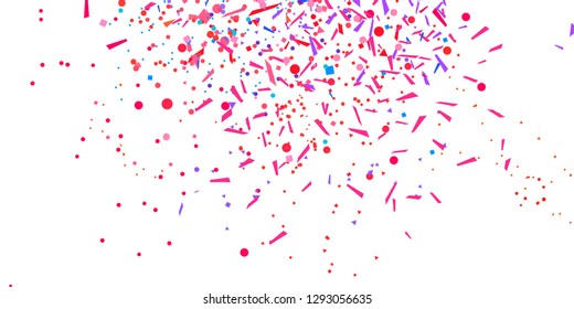 Colorful festive confetti on isolated white background. Abstract texture with many glitters. Holiday elements. Colored pattern for flyers, banners and textiles. Greeting cards