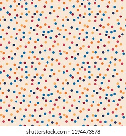 Colorful festive confetti vector pattern, seamless repeat design. Trendy minimal style. Great for fabrics, greeting cards, wallpapers, gift wrapping paper, web page backgrounds, surfaces etc.