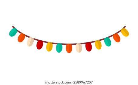 Colorful festive flag garland. Vector pennant isolated on white background. Hanging summer party garland for kids.