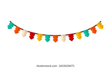 Colorful festive flag garland. Vector pennant isolated on white background. Hanging summer party garland for kids.