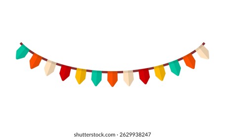 Colorful festive flag garland. Vector pennant isolated on white background. Hanging summer party garland for kids.