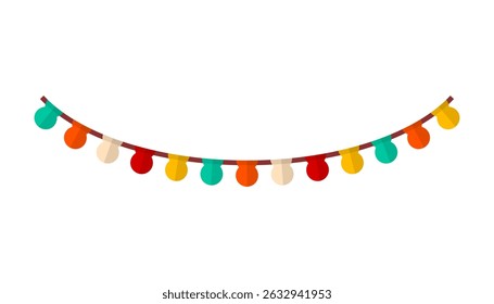 Colorful festive flag garland. Vector pennant isolated on white background. Hanging summer party garland for kids.