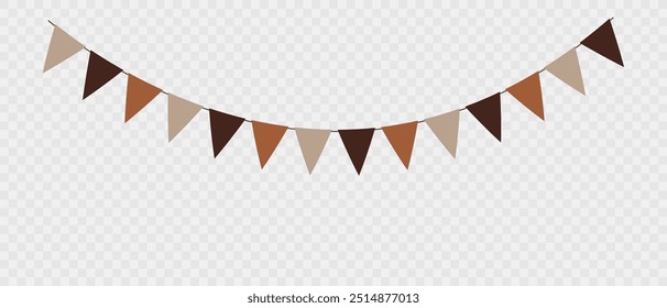 Colorful Festive Garland on Transparent Background. Carnival, birthday, circus border decoration. Simple banner hanging party classy decor vector element. Vector