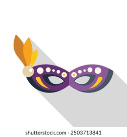 Colorful, festive mask with a long shadow, perfect for mardi gras or any masquerade event