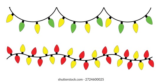 Colorful Festive String Lights Vector Illustration on White Background