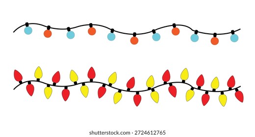 Bunte festliche String-Lichter, Vektorgrafik auf weißem Hintergrund