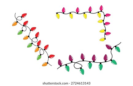 Colorful Festive String Lights Vector Illustration on White Background