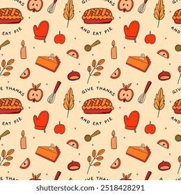 Um colorido e festivo Thanksgiving Pie Pattern com deliciosos elementos sazonais