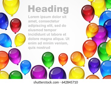 Colorful festive vector balloons on a white background for celebration, holiday, birthday party card with space for you text. A4 layout.
