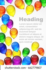 Colorful festive vector balloons on a white background for celebration, holiday, birthday party card with space for you text. A4 layout.