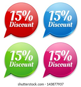 Colorful fifteen percent discount speech bubbles