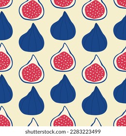 Colorful fig fruit hand drawn vector illustration in flat style. Summer seamless pattern for fabric or wallpaper.