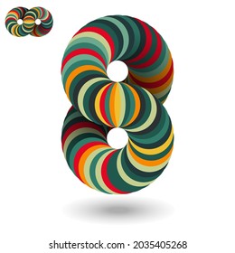 colorful figure eight, consisting of a circle that is lined and wavy, rotating. when laid down can be a unique symbol 