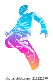 Colorful figure of a snow boarder