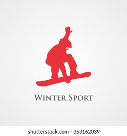 The colorful figure of a young man snowboarding with on a white and gray background. Vector illustration.