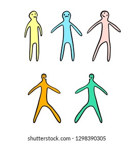 Colorful figures human hand drawn illustration cartoon style minimalism