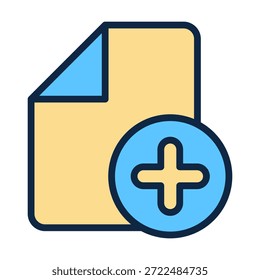 Ícone de adição de arquivo colorido adequado para as necessidades de criação de documentos, elementos de escritório digital, ferramentas de fluxo de trabalho e recursos de design de interface de usuário.