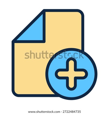 Colorful file add icon suitable for document creation needs, digital office elements, workflow tools, and user interface design assets.