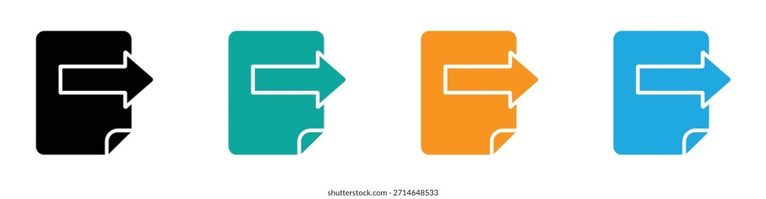 Iconos coloridos de la carpeta del archivo con las flechas para la organización empresarial. Papel escrito doblado. Conjunto de iconos de documento. icono de papel, diseño de estilo de glifo.