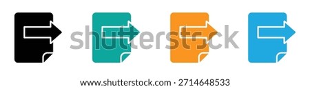Colorful file folder icons with arrows for business organization. .  File icon. Folded written paper. Document icon set. paper icon,, glyph style design.