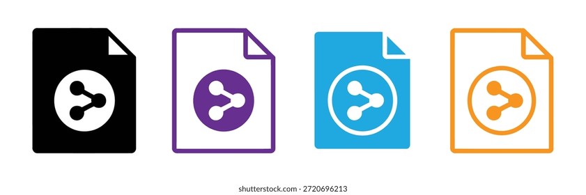 Icono colorido del recurso compartido del archivo. Documento Compartir Icon Set Símbolos de archivo Diseño de Vector. Hoja de iconos de uso compartido de archivos colección de varios estilos.11