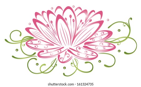 Colorful and filigree lotus flower in pink and green