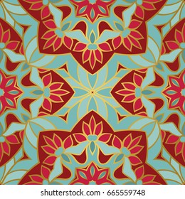 Colorful filigree pattern. Vector eastern background. Oriental ethnic ornament. Template for textile, carpet, shawl.