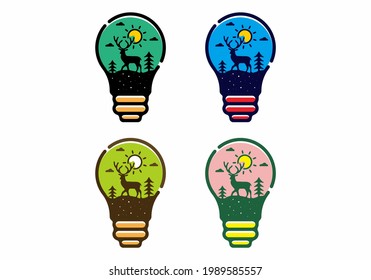 Colorful filled deer illustration in bulb lamp design