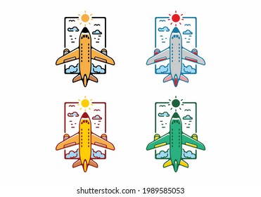 Colorful filled line art illustration of plane design