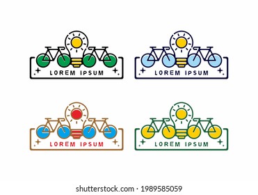 Colorful filled line art illustration of twin bicycle and sun design