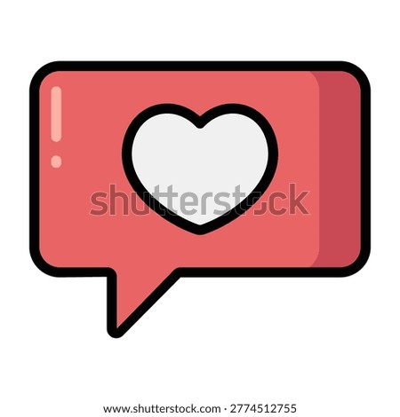 Colorful filled outline speech bubble with heart sign, bold black border, rounded style, isolated on white background. Suitable for messaging, dating apps, and reactions.