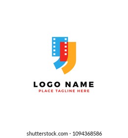 colorful film strip quote logo design. movie review talk illustration.