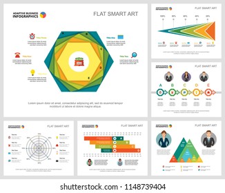 Colorful finance and analysis concept infographic charts set. Business design elements for presentation slide templates. For corporate report, advertising, leaflet layout and poster design.