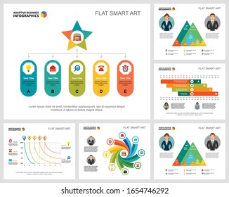 Colorful finance and analysis concept infographic charts set. Business design elements for presentation slide templates. For corporate report, advertising, leaflet layout and poster design.