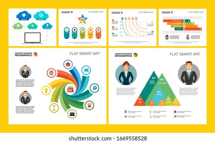 Colorful finance and analysis concept infographic charts set. Business design elements for presentation slide templates. For corporate report, advertising, leaflet layout and poster design.