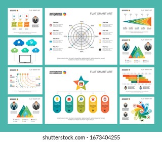 Colorful finance and analysis concept infographic charts set. Business design elements for presentation slide templates. For corporate report, advertising, leaflet layout and poster design.