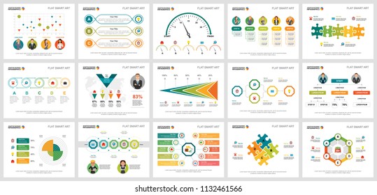 Colorful finance or banking concept infographic charts set. Business design elements for presentation slide templates. Can be used for annual report, advertising, flyer layout and banner design.